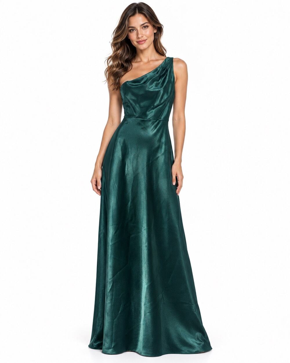 Jenny Yoo Collection Emerald Green One-Shoulder Satin Formal Gown Size 6